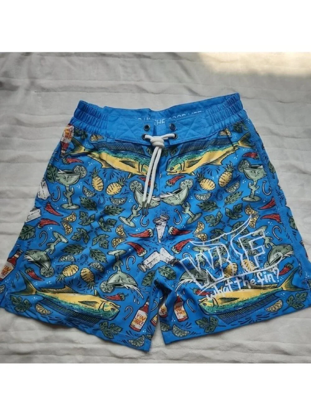 Men's What The FIN, Summer , Vacation, Beach, Pool, Blue Graphic Swim Shorts